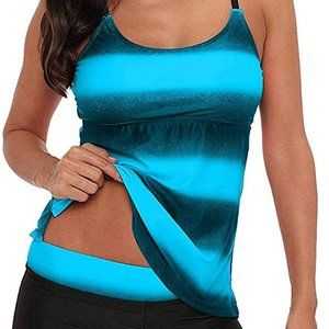 Sz 3XL 2 Piece Tummy Control Blue Stripe Tankini Swimsuits X0027QTP93